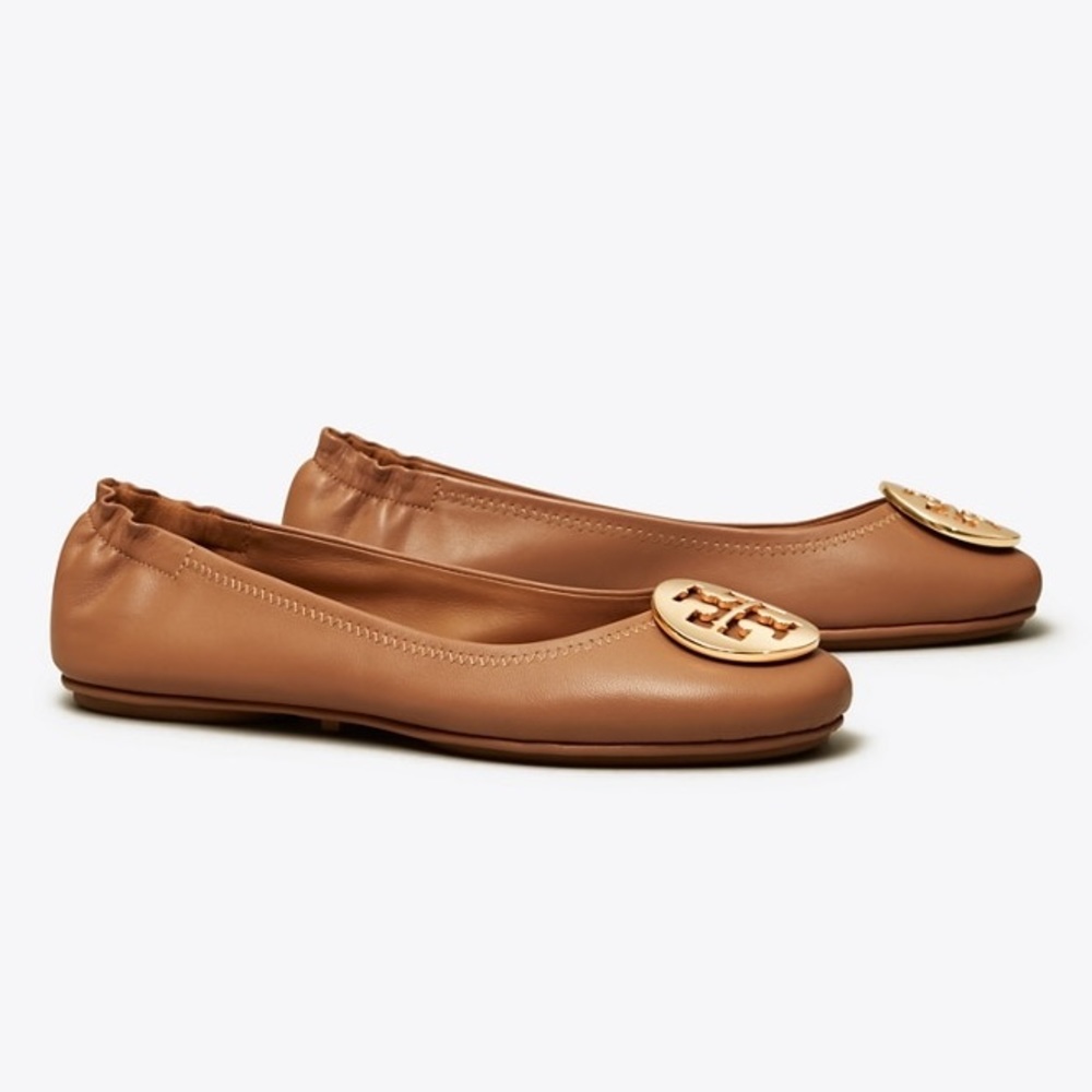 Tory Burch Minnie flats in tan leather